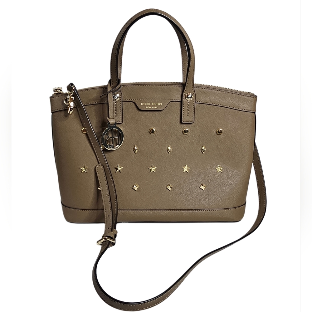 Henri Bendel Beige Leather Bag w/gold-plated Studs Crossbody Handbag Purse Chic
